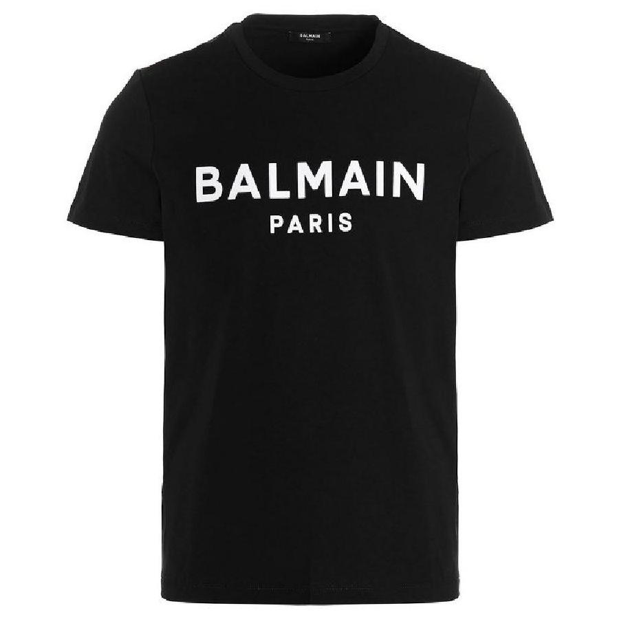 Balmain Flock Logo Print Cotton T Shirt by BALMAIN