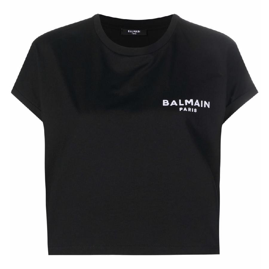 Balmain Flock Logo Print Cropped T Shirt by BALMAIN