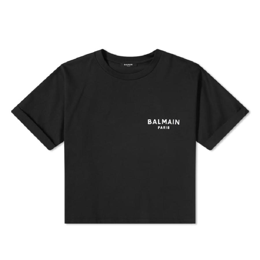 Balmain Flock Logo Print Cropped T Shirt by BALMAIN
