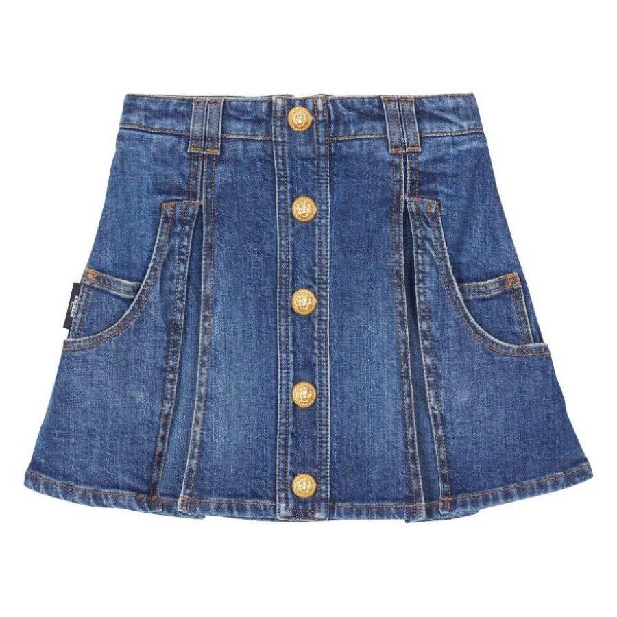 Balmain Kids Buttoned Denim Skater Skirt by BALMAIN