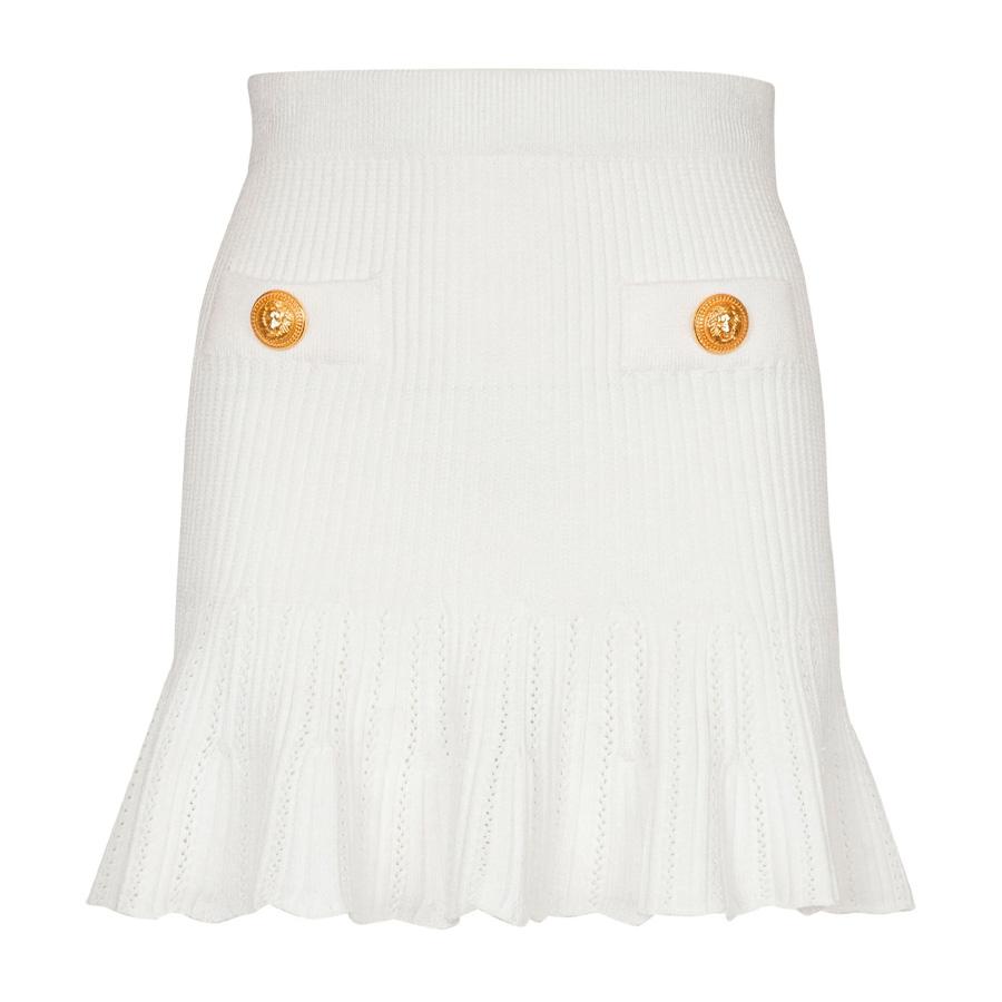Balmain Ladies Blanc Peplum-Hem Knitted Mini Skirt by BALMAIN