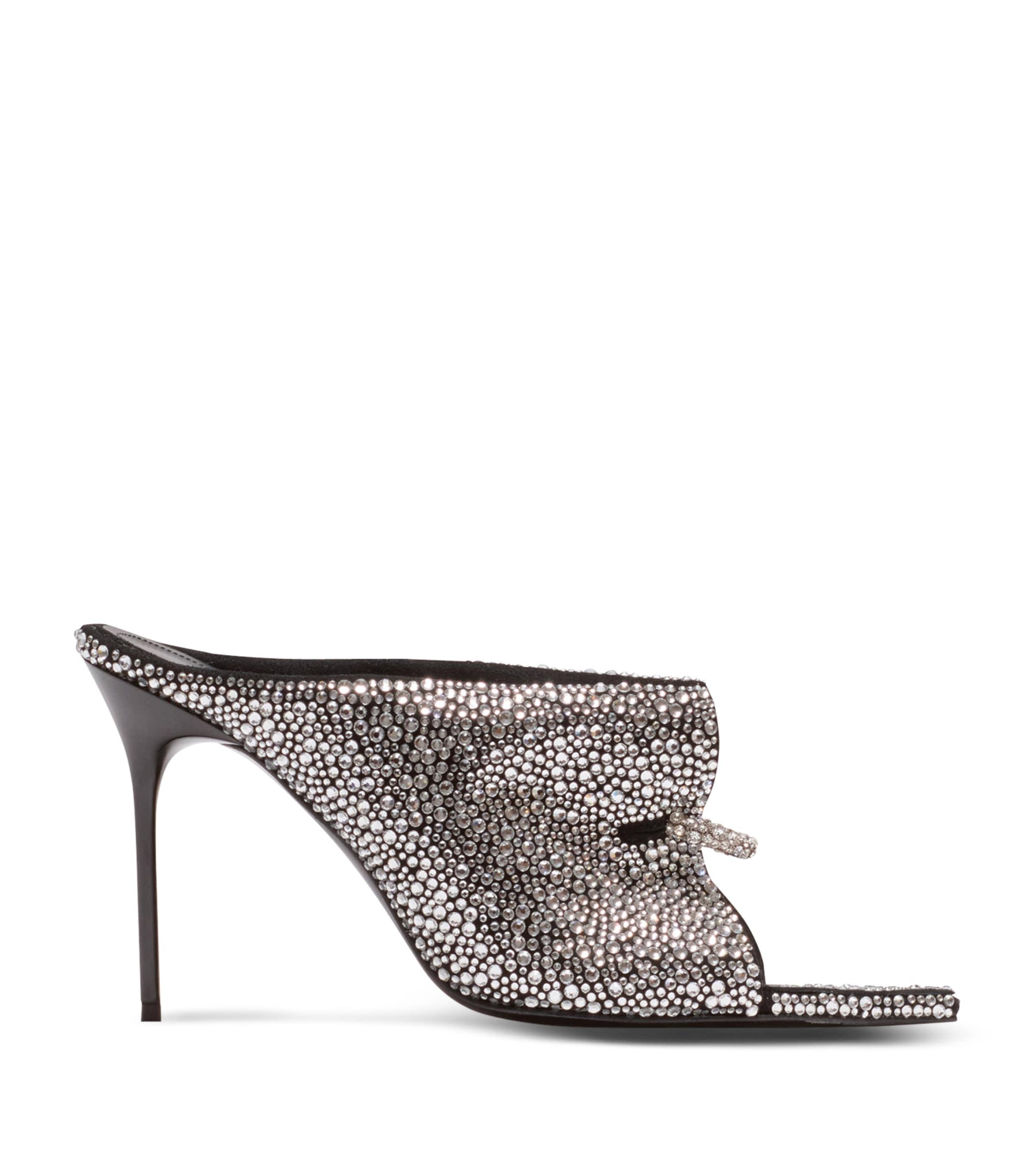 Balmain Leather Rhinestone-Embellished Pierced Heeled Mules 95 by BALMAIN