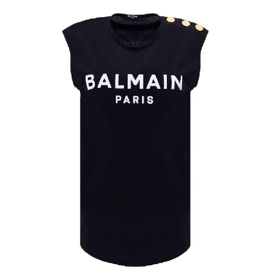 Balmain Logo Print Button Embellished Tank Top by BALMAIN