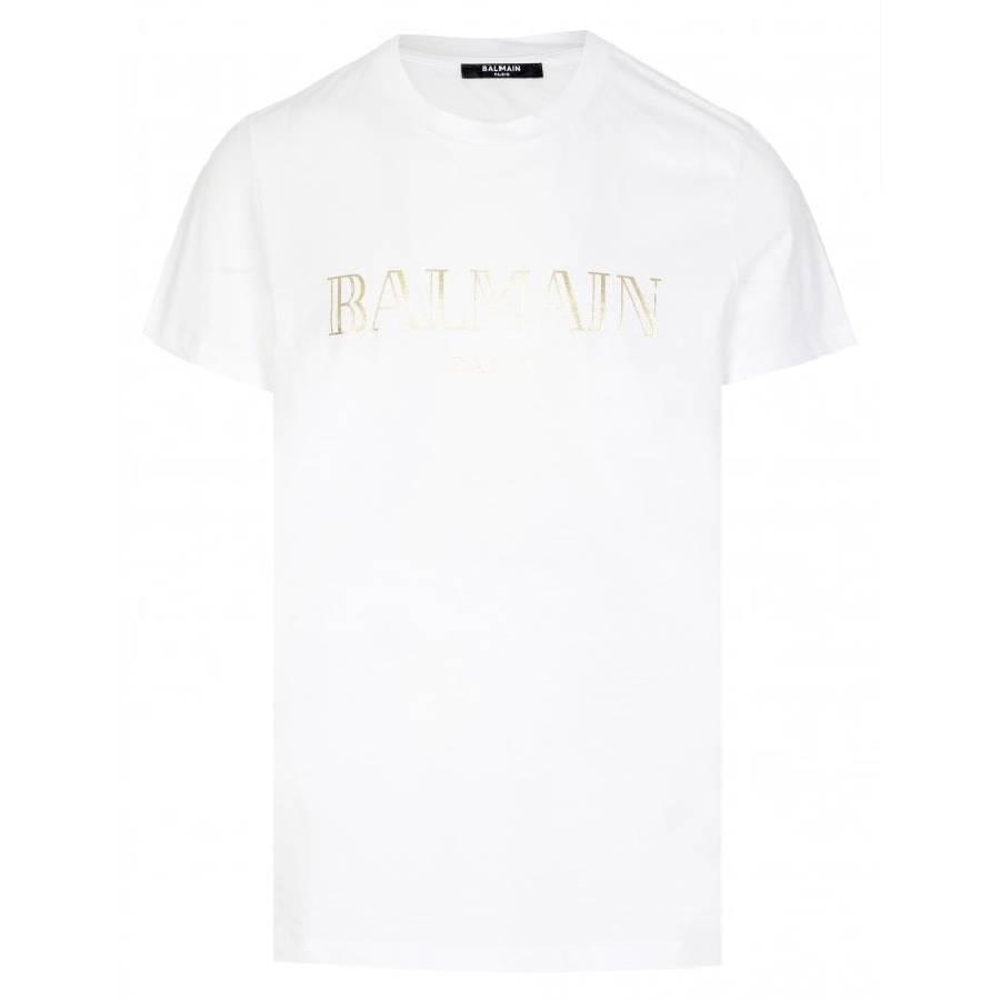 Balmain Metallic Logo Print Cotton T Shirt by BALMAIN