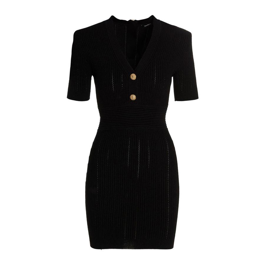 Balmain Openwoolrk Knit Dress With V-Neck by BALMAIN