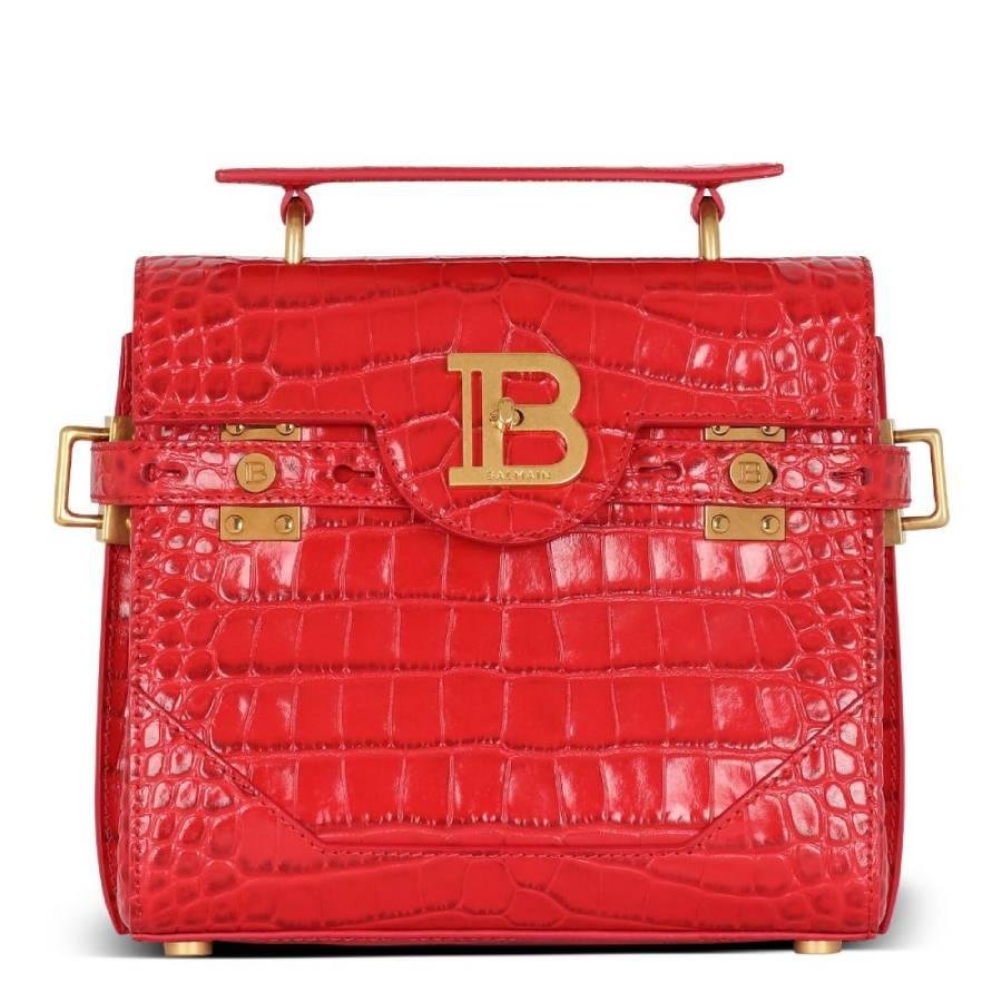 Balmain Red Crocodile-Print Leather B-Buzz 23 Bag by BALMAIN