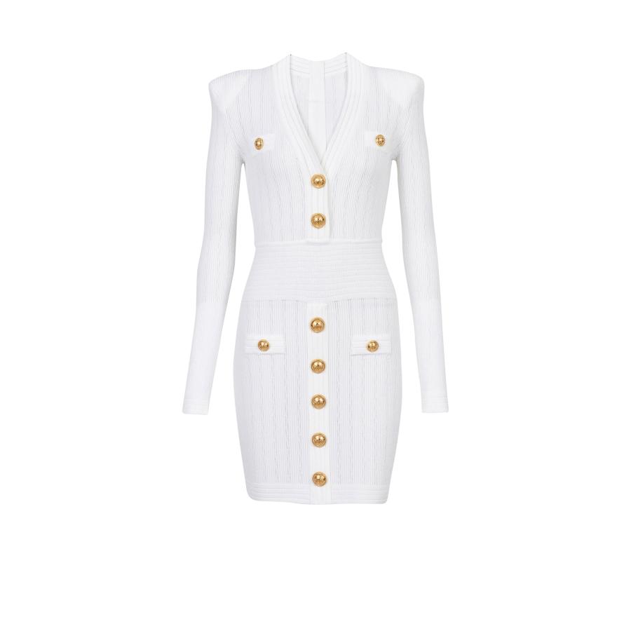 Balmain Short Eco-Designed Knit Dress With Gold-Tone Buttons by BALMAIN