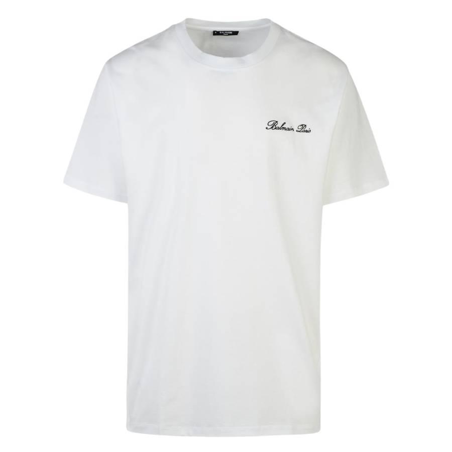 Balmain Signature Embroidery Cotton T-Shirt by BALMAIN