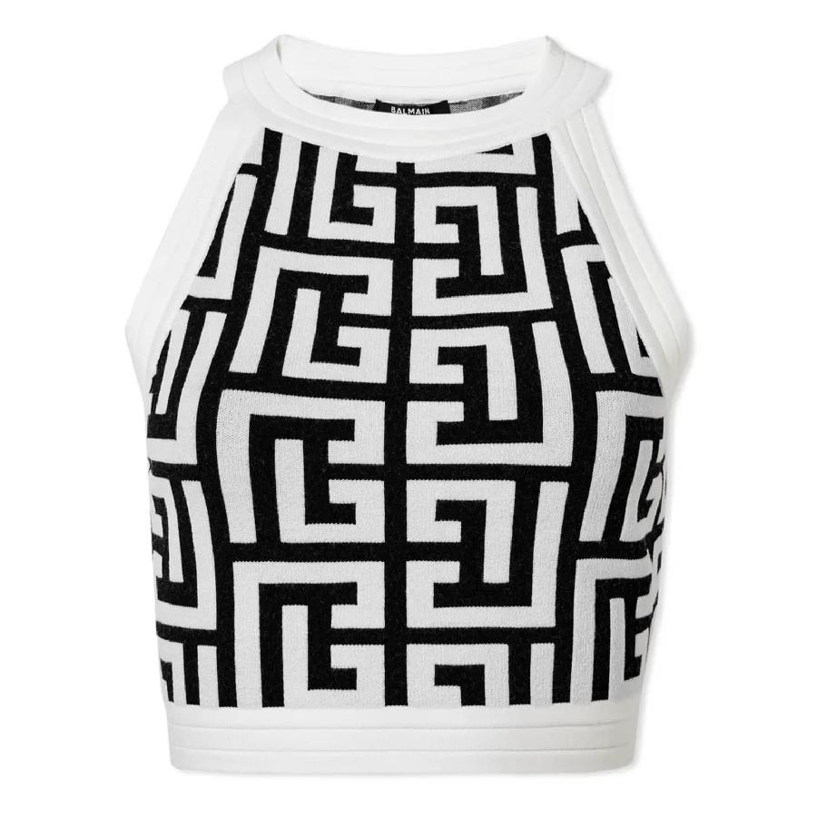 Balmain Sleeveless Monogram Knit Crop Top by BALMAIN