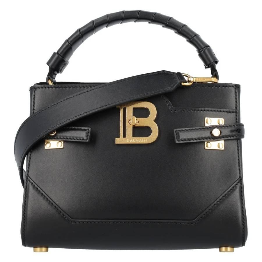 Balmain Smooth Leather B-Buzz 22 Top-Handle Bag In Black by BALMAIN