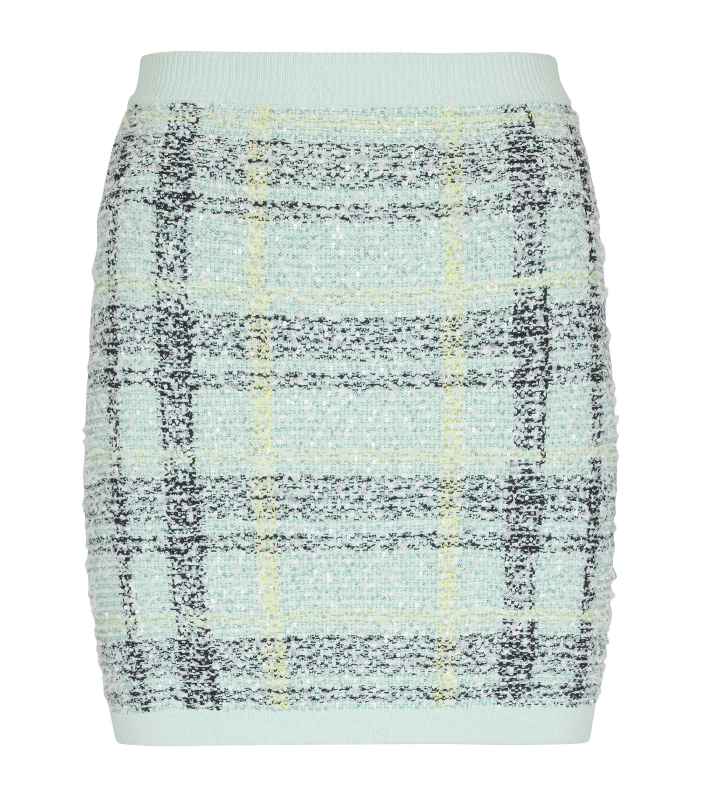 Balmain Tweed Embellished Plaid Mini Skirt by BALMAIN