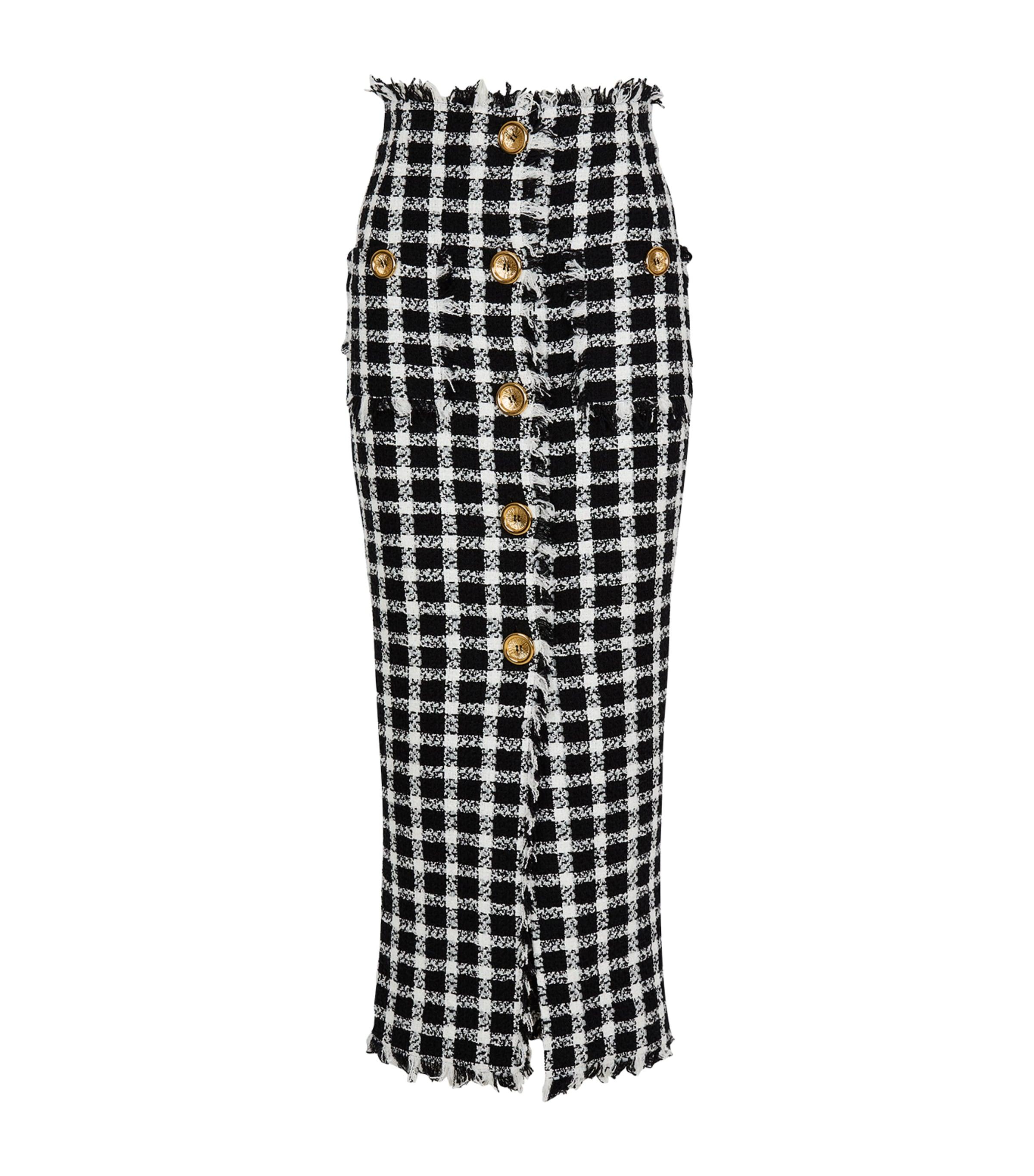 Balmain Tweed Gingham Maxi Skirt by BALMAIN