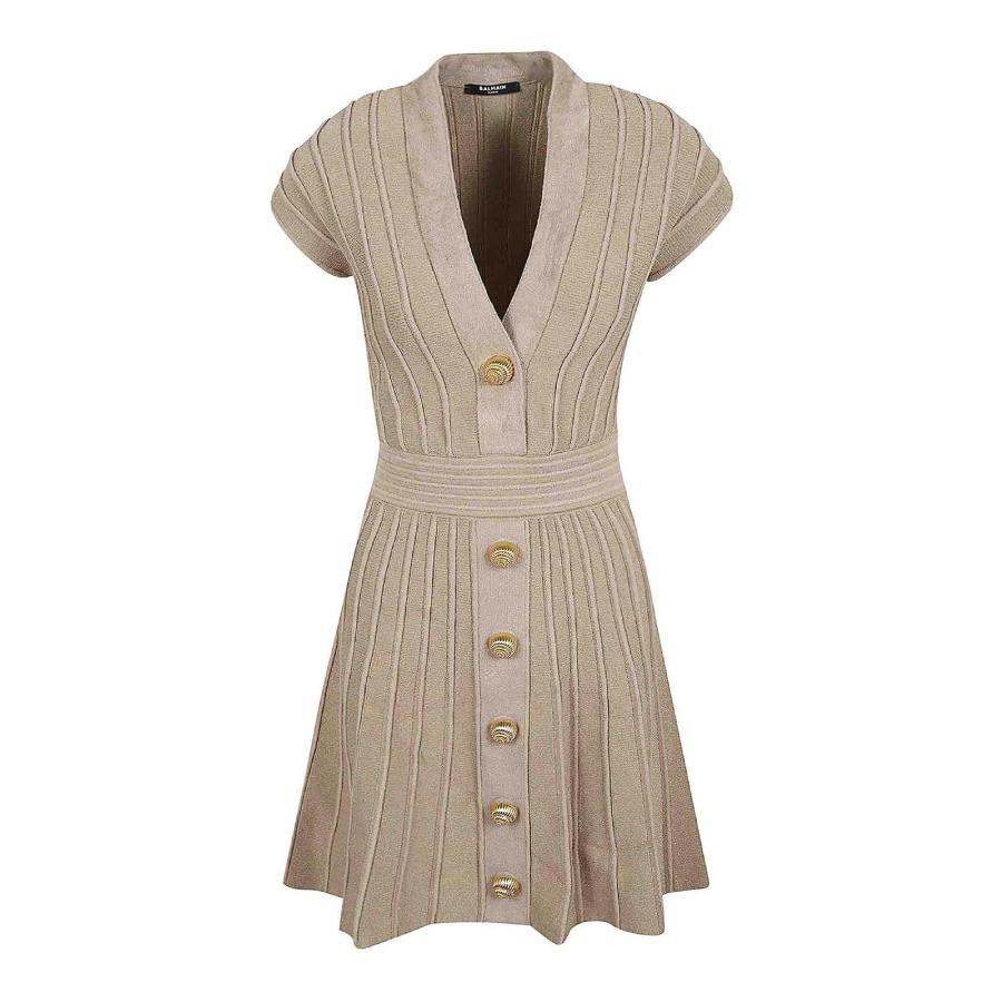 Balmain V-Neck Ribbed Mini Dress by BALMAIN