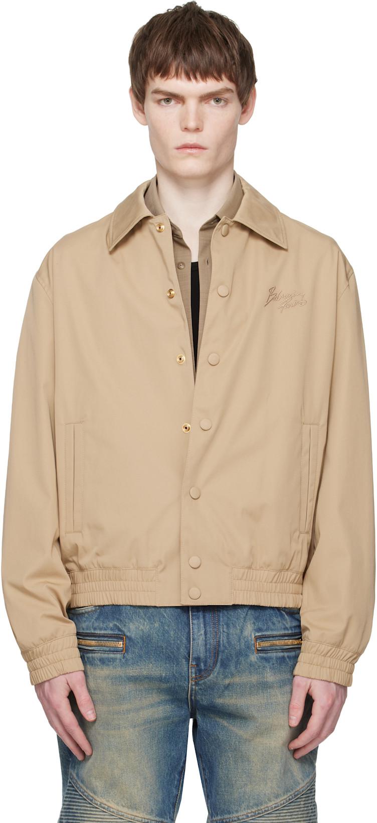 Beige Cotton Twill Bomber Jacket by BALMAIN
