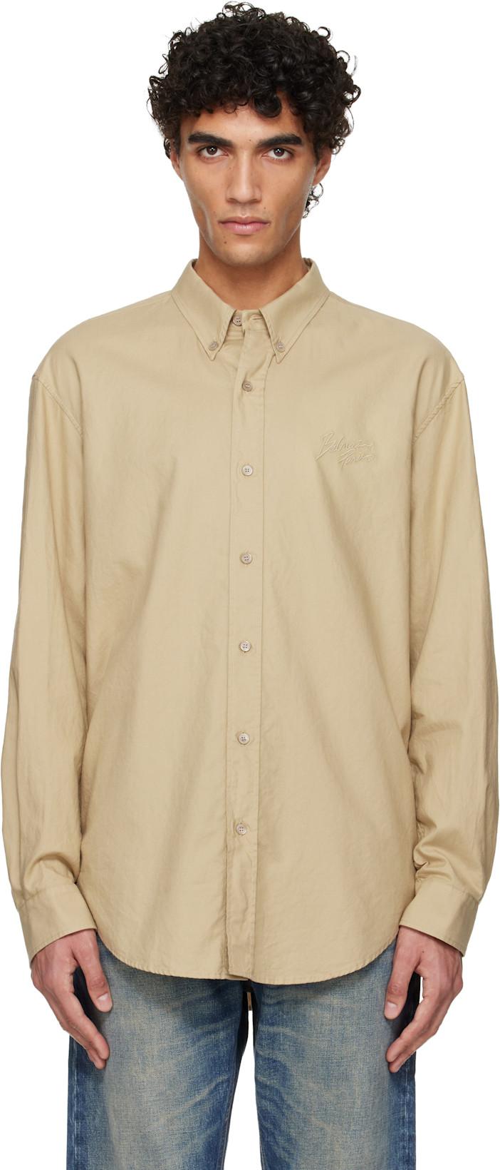 Beige Oxford Cotton Reg Shirt by BALMAIN