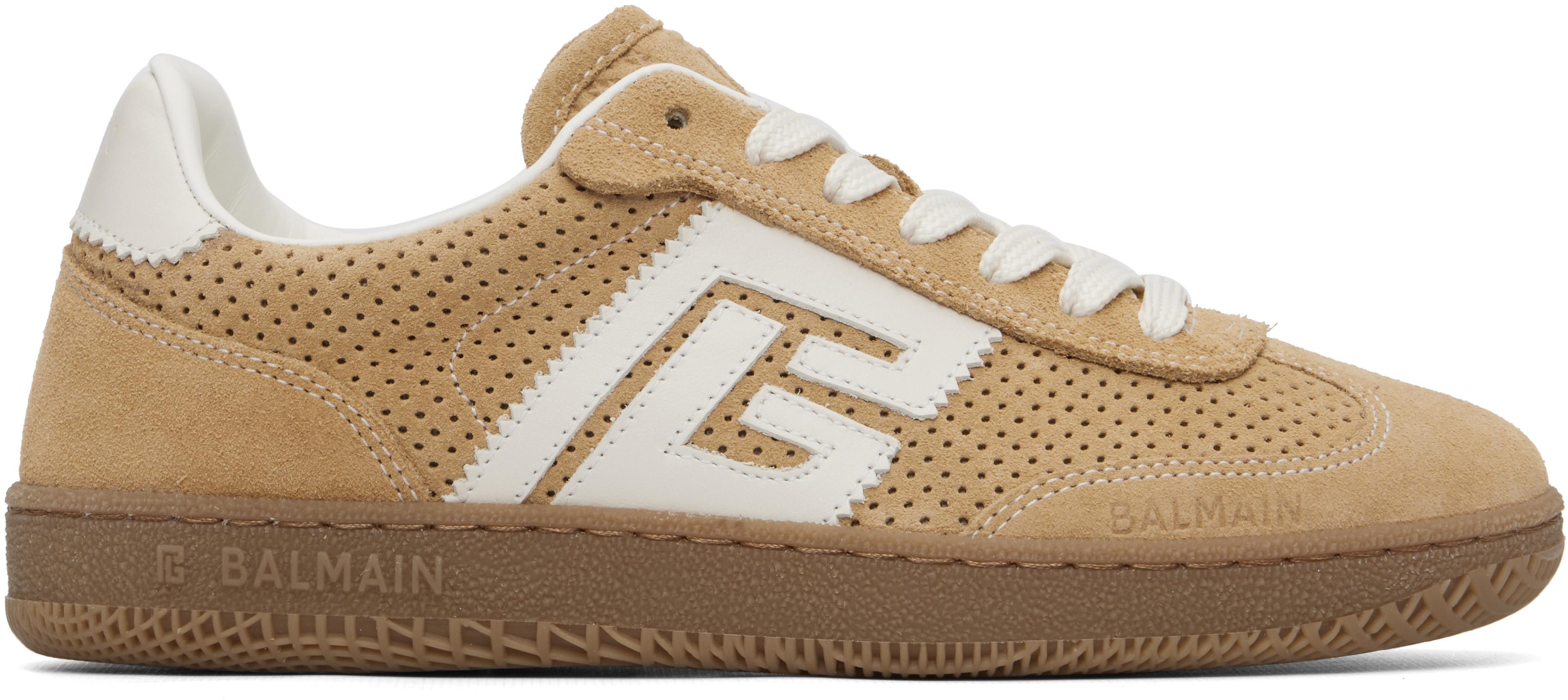 Beige Suede Balmain Swan Sneakers by BALMAIN