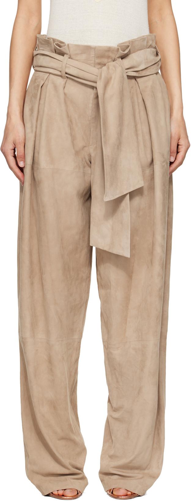 Beige Suede High-Waisted Trousers by BALMAIN