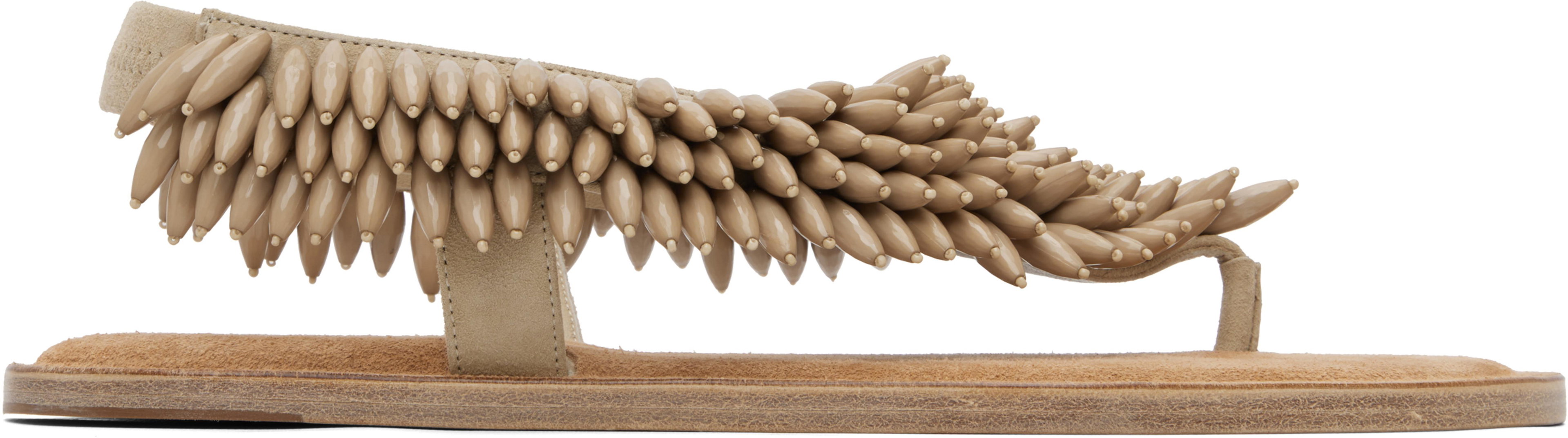 Beige Suede & Beads Sandals by BALMAIN
