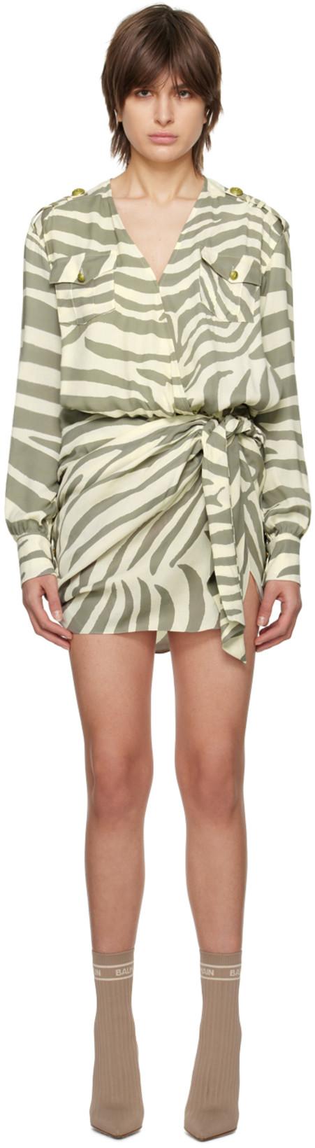 Beige Zebra Minidress by BALMAIN