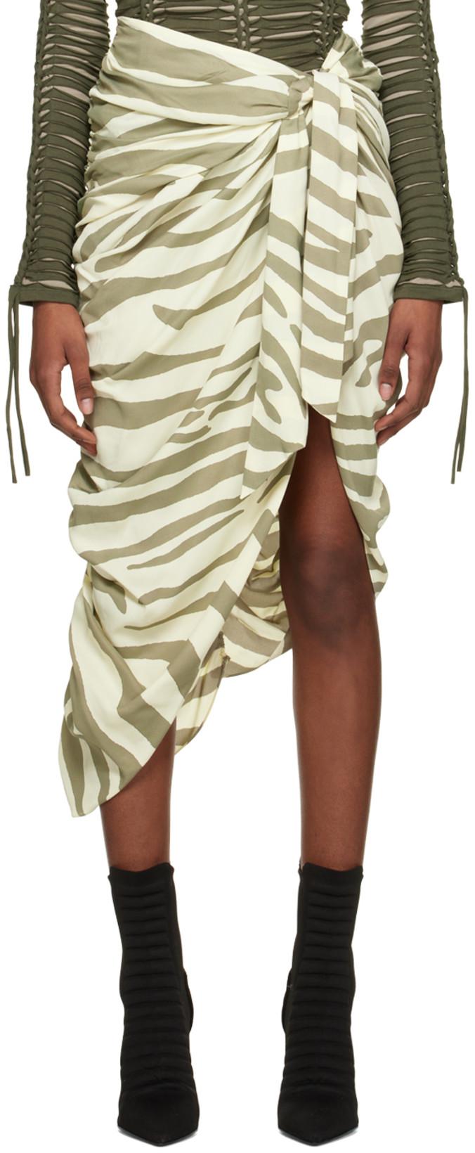 Beige & Khaki Zebra Print Midi Skirt by BALMAIN