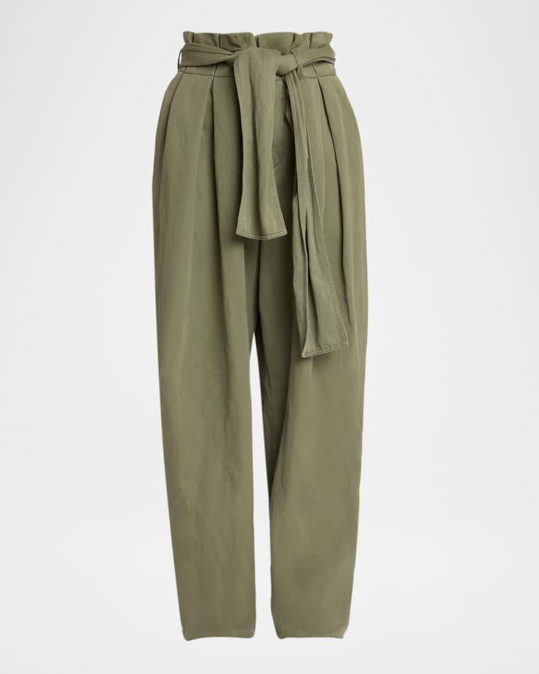 Belted Twill Straight-Leg Paperbag Pants by BALMAIN