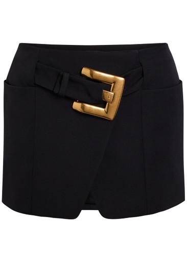 Belted wool mini wrap skirt by BALMAIN