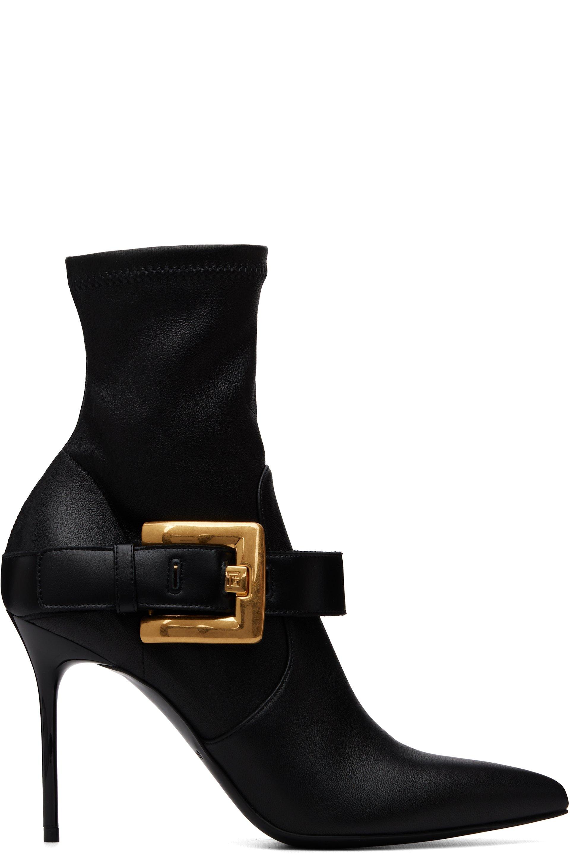 Black Anthem Stretch Leather Ankle Boots by BALMAIN