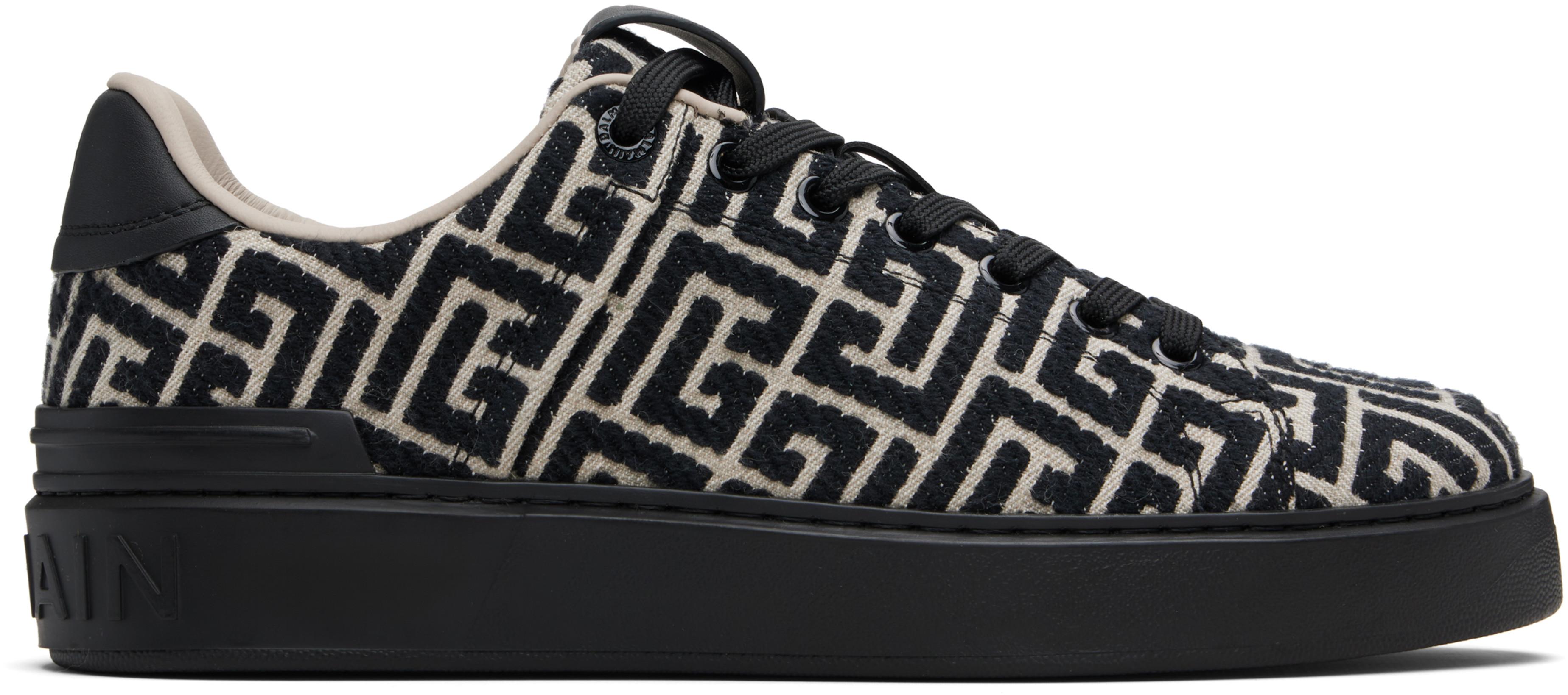 Black B-Court Monogram Sneakers by BALMAIN