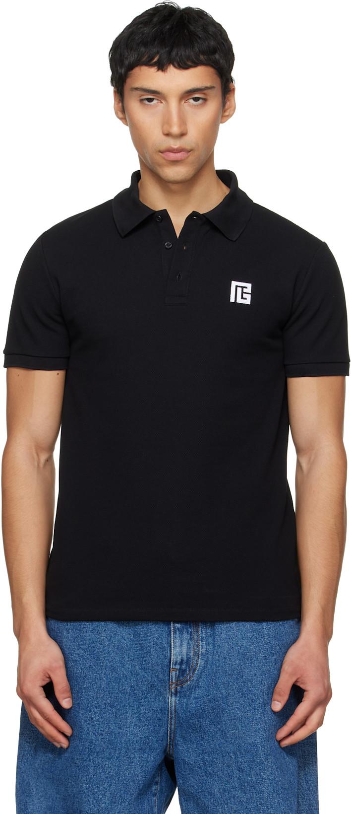 Black Embroidered Cotton Polo by BALMAIN
