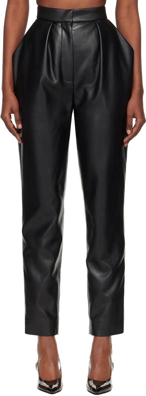 Black High-Waisted Faux-Leather Trousers by BALMAIN
