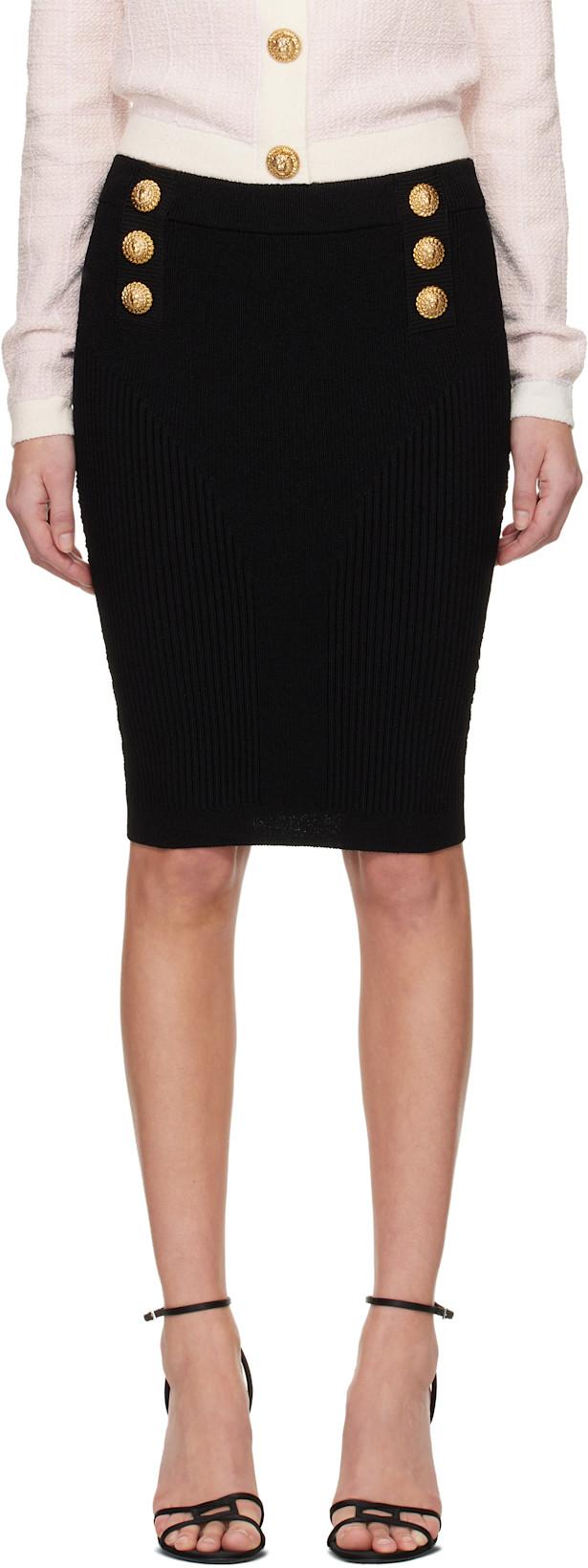 Black Knee Length Knit Midi Skirt by BALMAIN