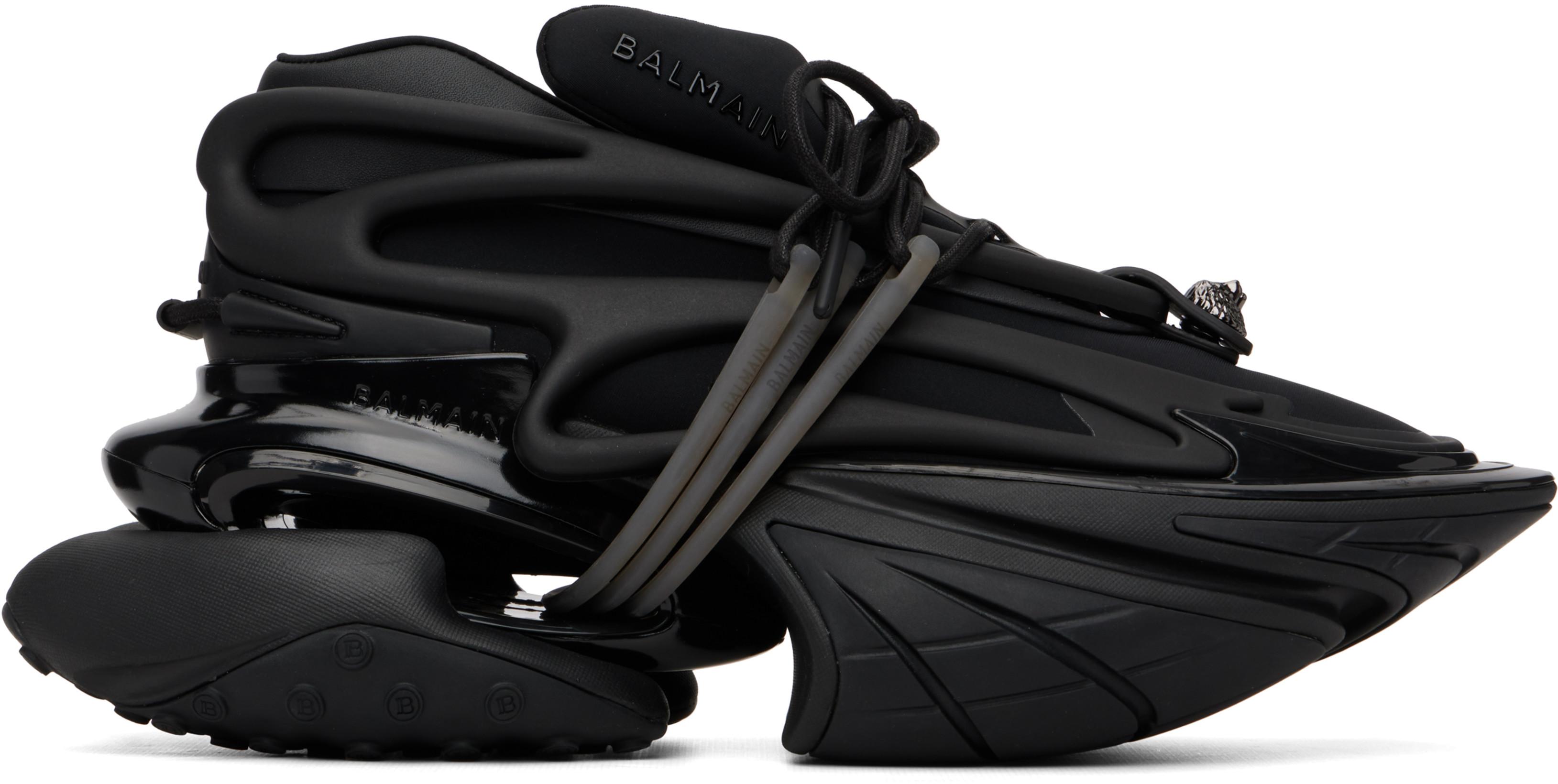 Black Leather Unicorn Low-Top Sneakers by BALMAIN