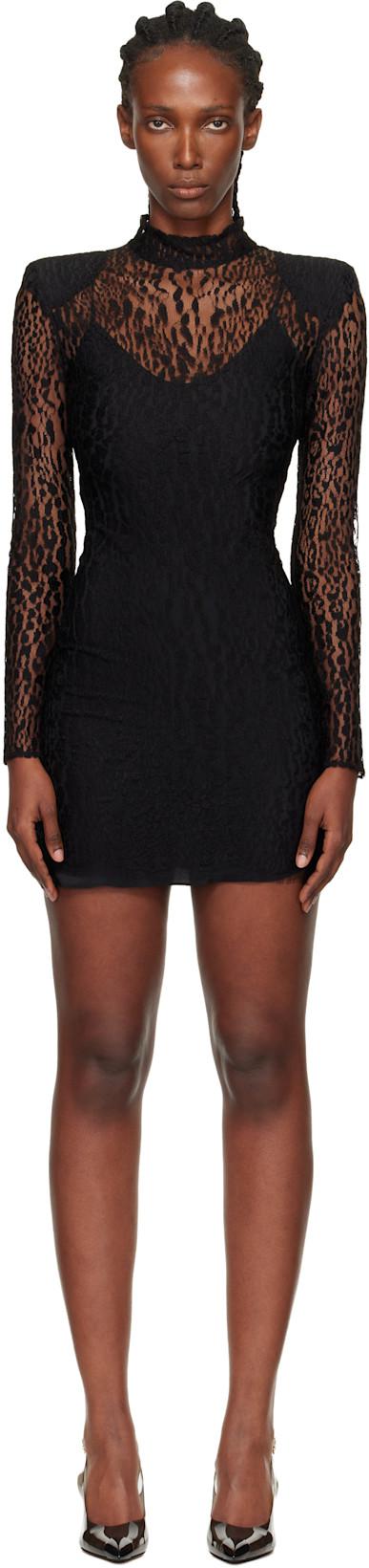 Black Leopard Pattern Lace Minidress by BALMAIN
