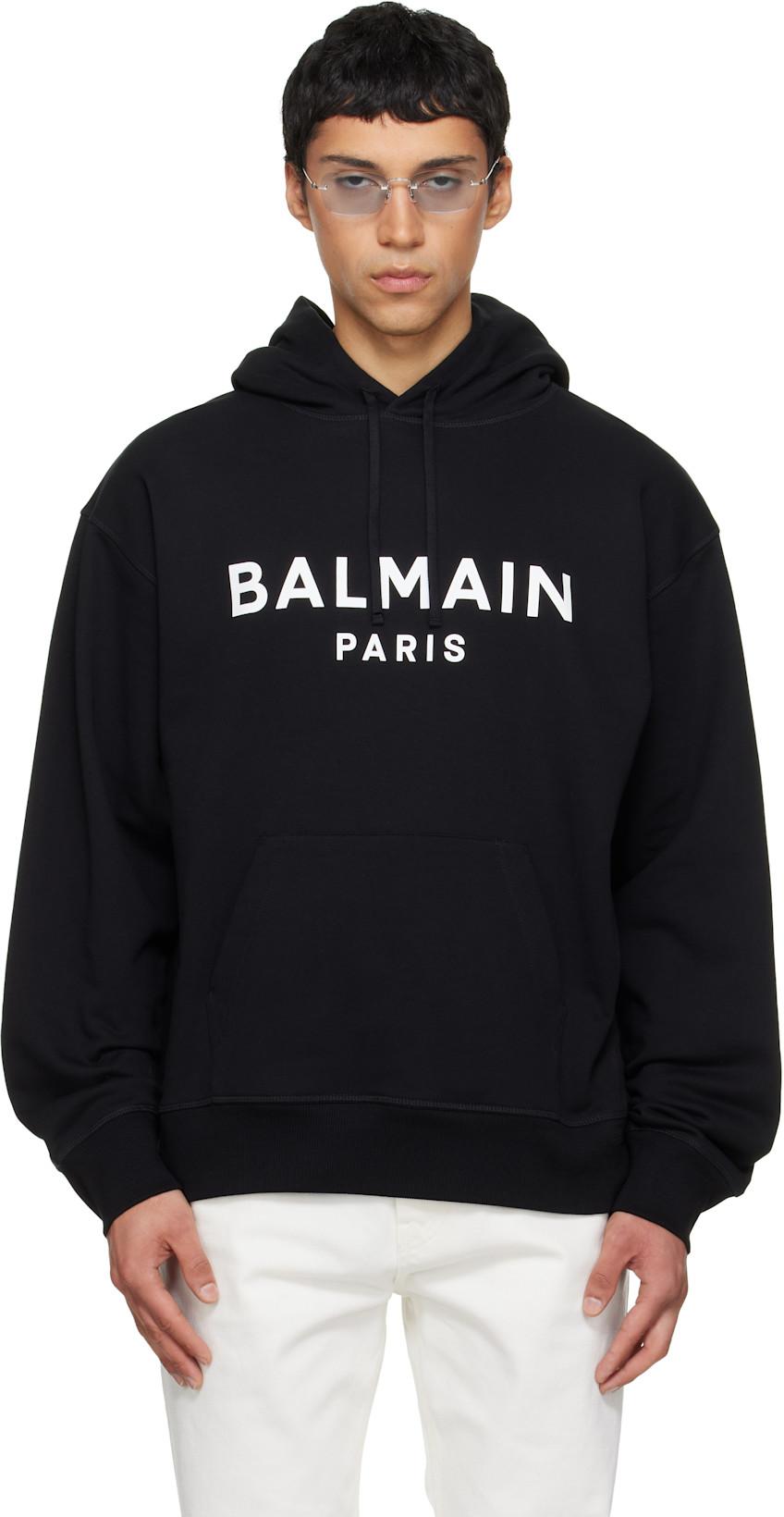 Black Printed Cotton Hoodie by BALMAIN