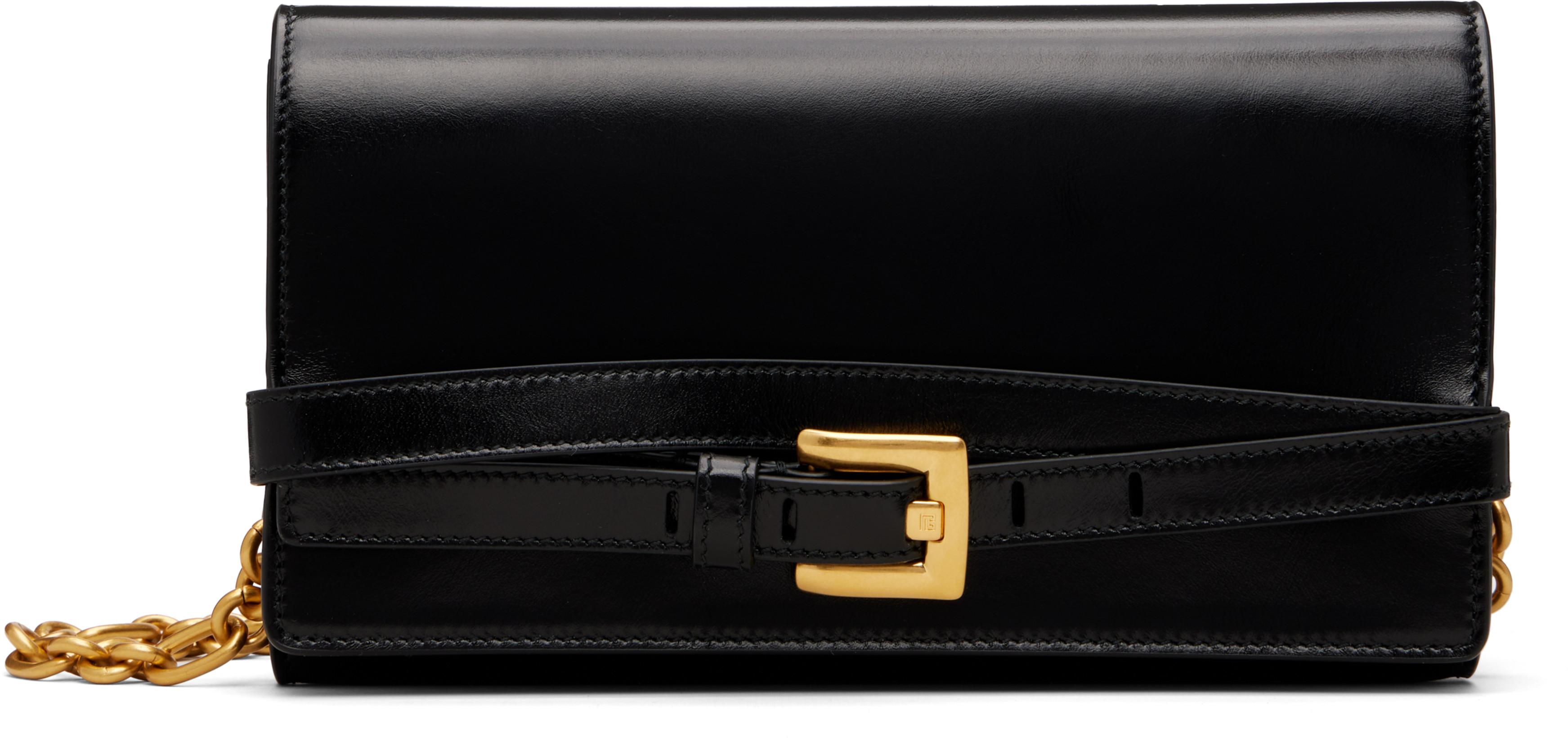 Black Shuffle Calfskin Wallet Bag by BALMAIN