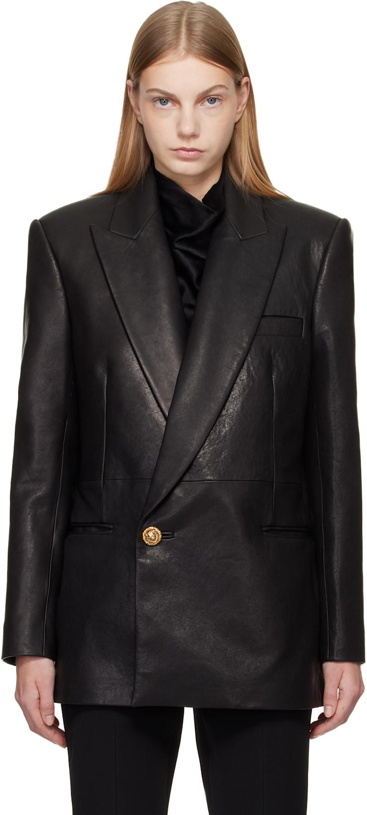 Black Tailored Lambskin Long Blazer by BALMAIN