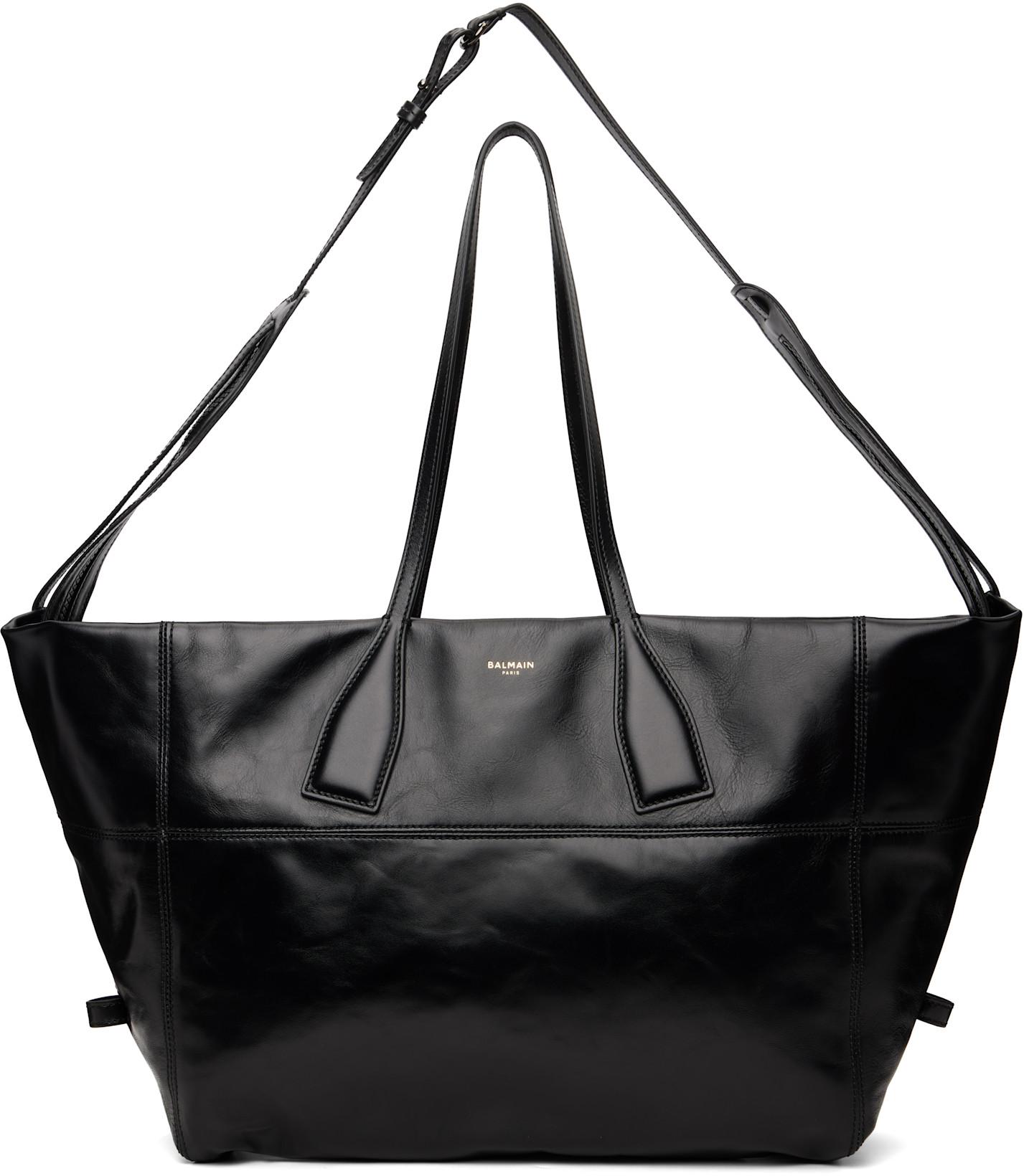 Black Track Zips Calfskin Tote Bag by BALMAIN