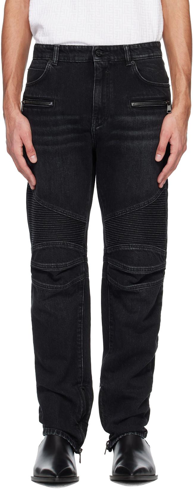 Black Vintage Denim Biker Jeans by BALMAIN