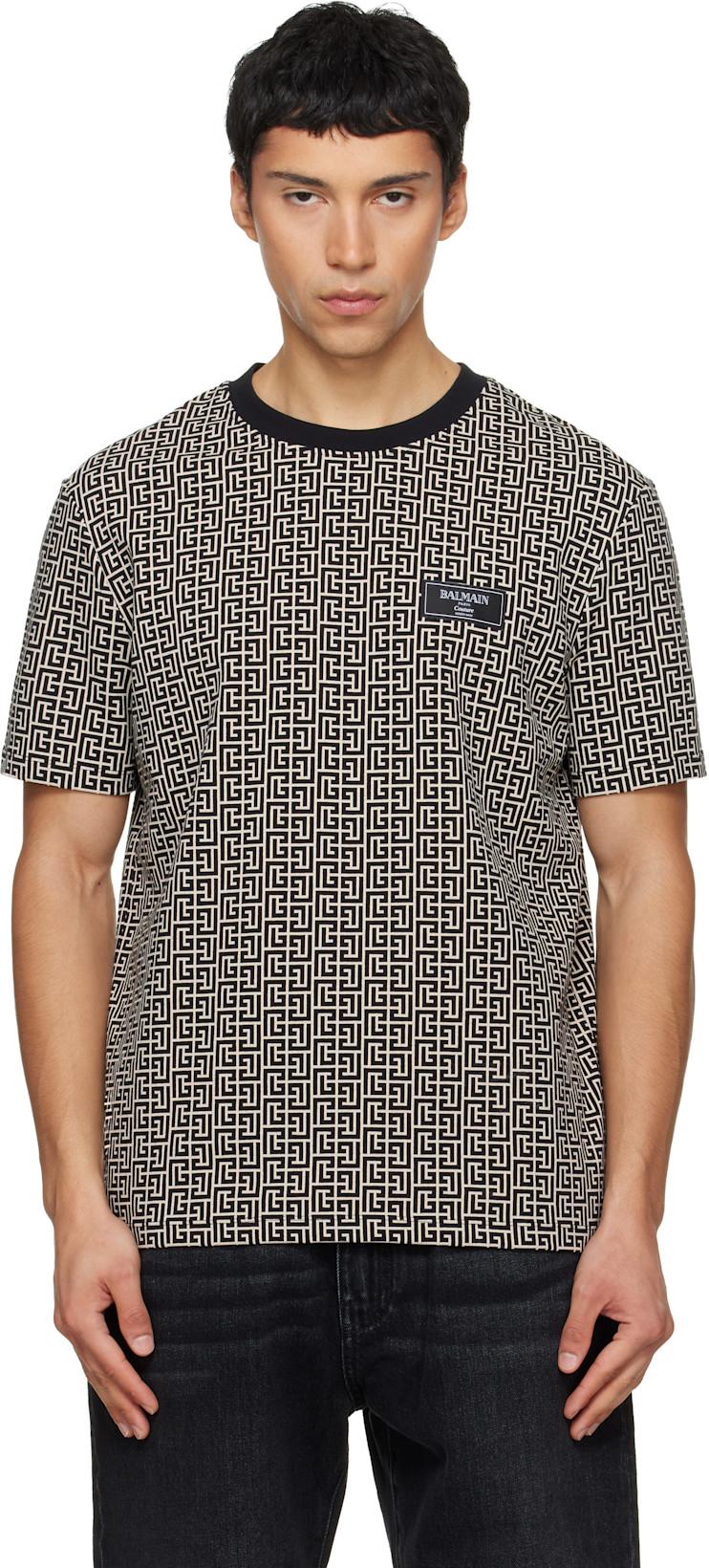 Black & Beige Monogram Jacquard T-shirt by BALMAIN