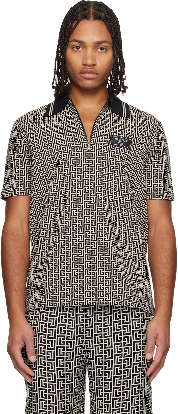 Black & Beige Monogram Polo by BALMAIN