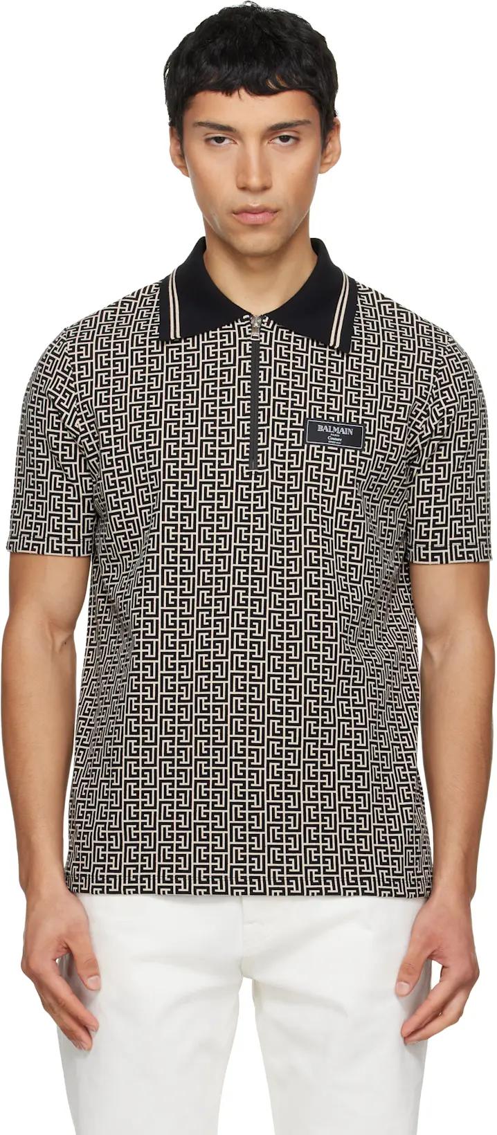 Black & Beige Monogram Polo by BALMAIN