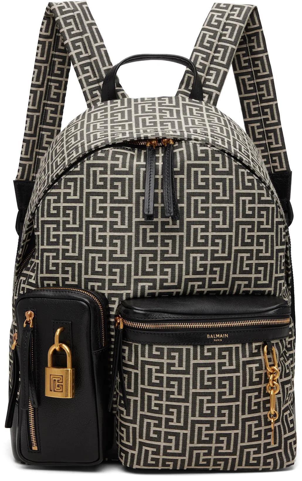 Black & Beige Pulse Monogram Jacquard Backpack by BALMAIN