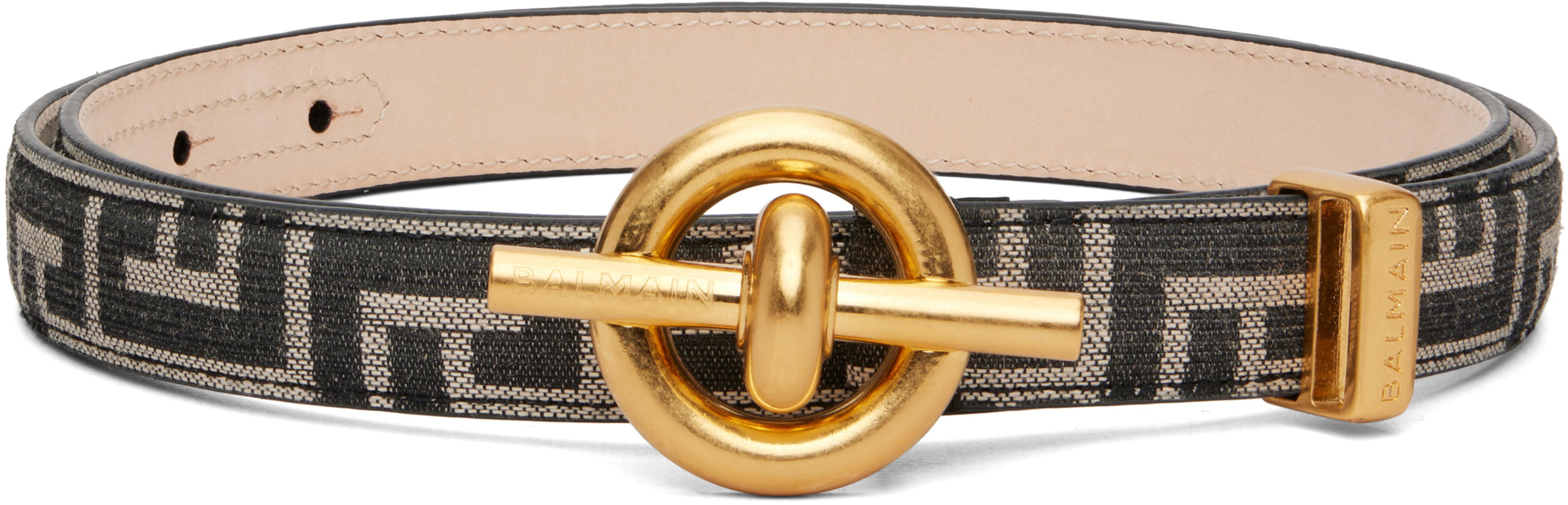 Black & Off White Monogram Jacquard T-Bar Belt by BALMAIN