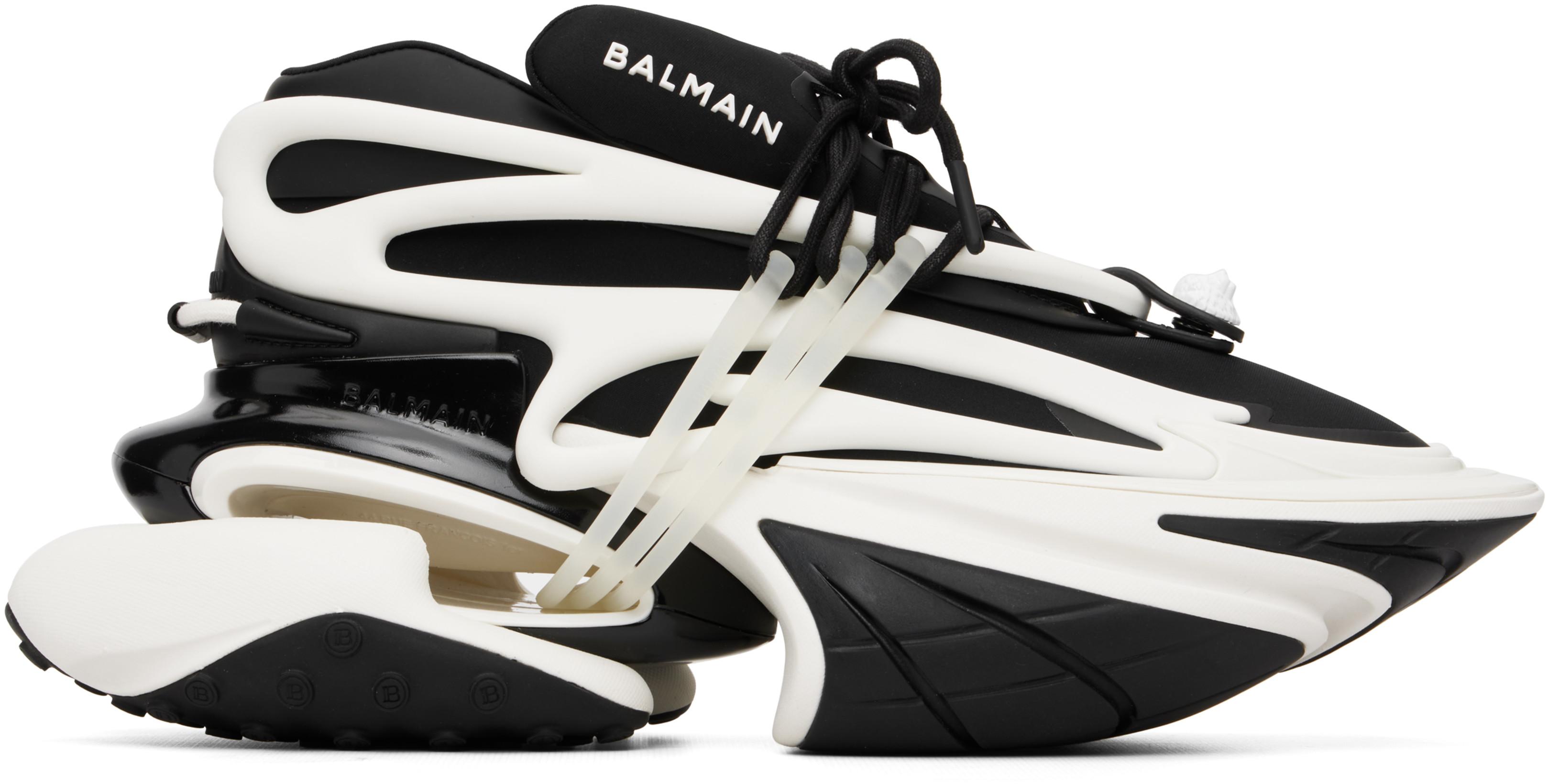 Black & White Leather Unicorn Low-Top Sneakers by BALMAIN