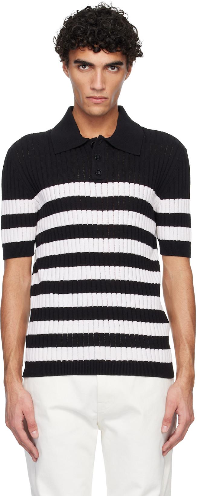 Black & White Marinière Ribbed Cotton Knit Polo by BALMAIN