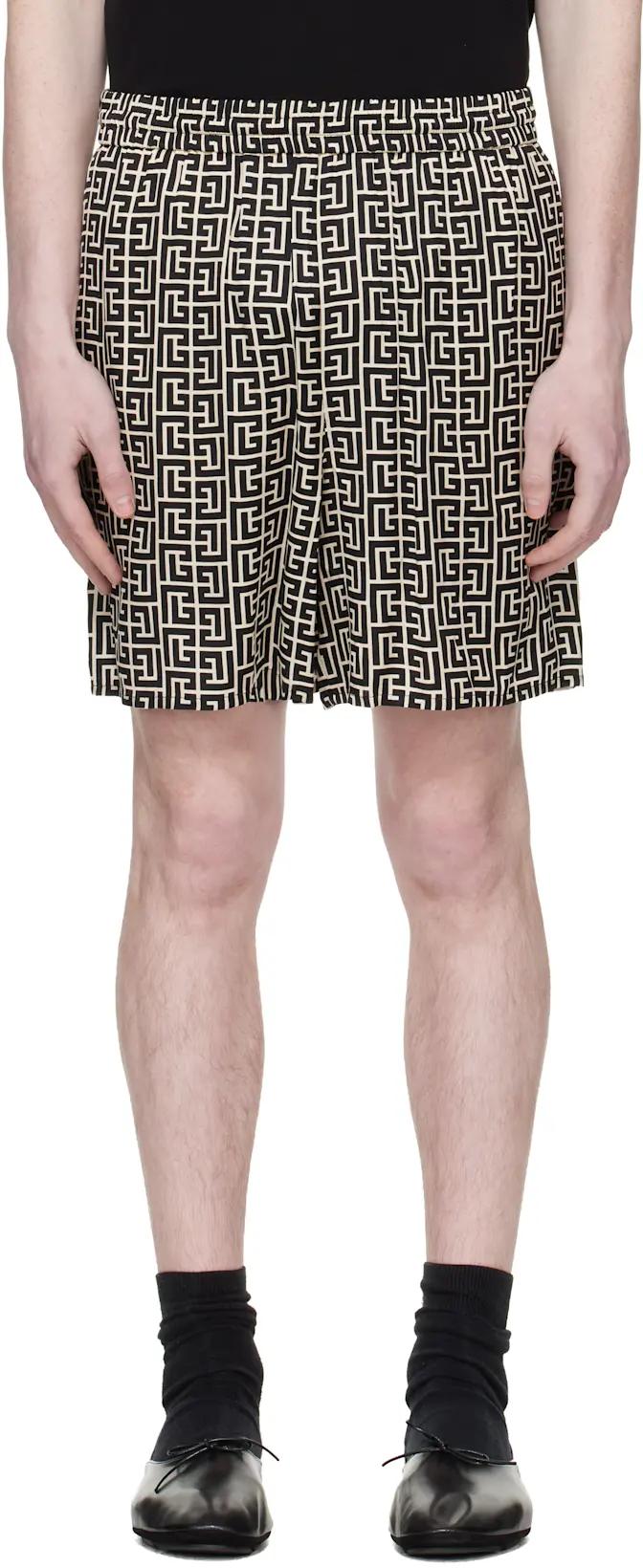 Black & White Monogram Pyjama Shorts by BALMAIN