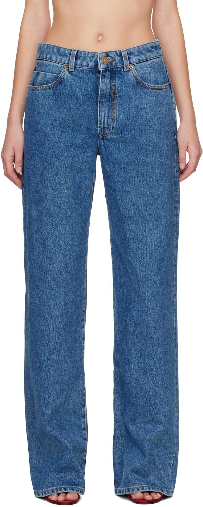 Blue Straight-Leg Jeans by BALMAIN
