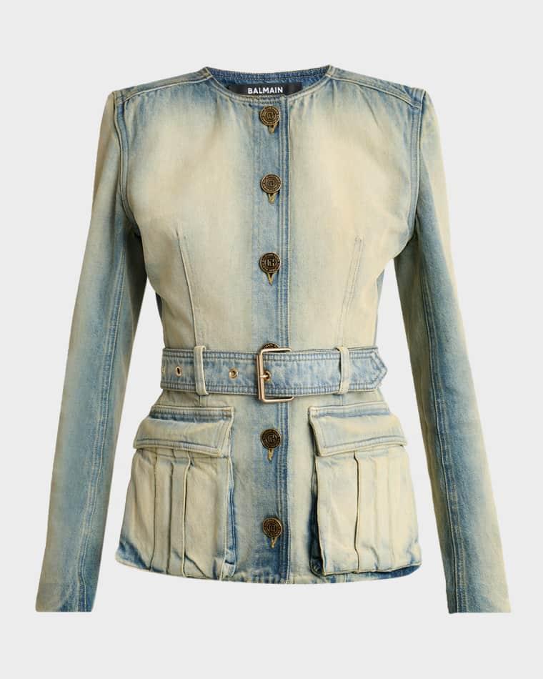 Button-Down Belted Denim Top by BALMAIN