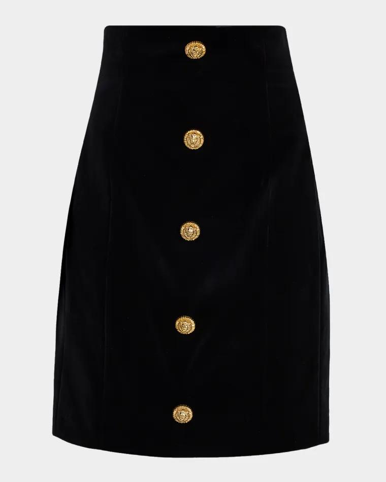 Button-Front Velvet Mini Skirt by BALMAIN
