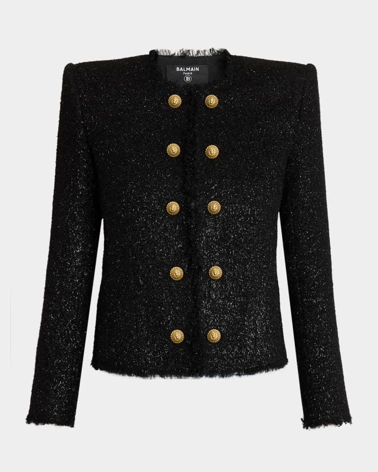 Buttoned Glitter Tweed Cardigan by BALMAIN